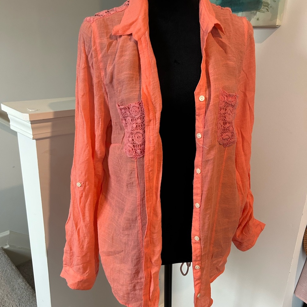 Coral Lace Back Blouse